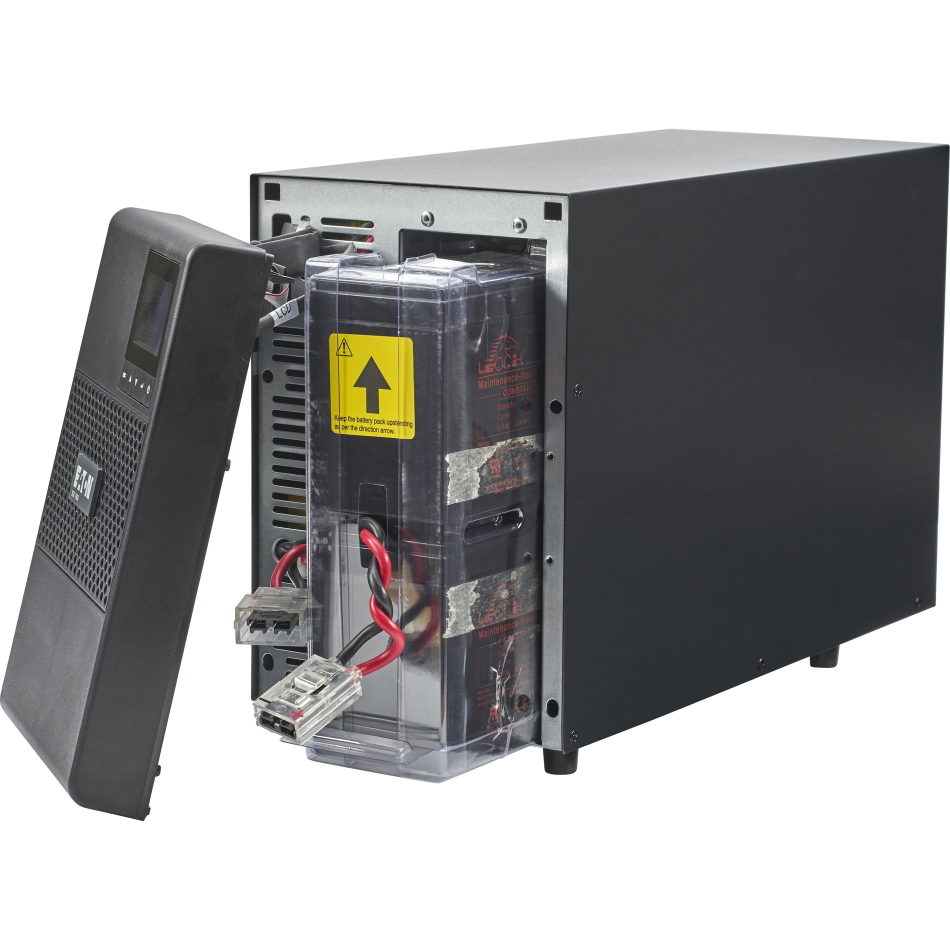 Internal view of Eaton 9SX1000 UPS showing hot-swappable battery compartment-alternate-image4