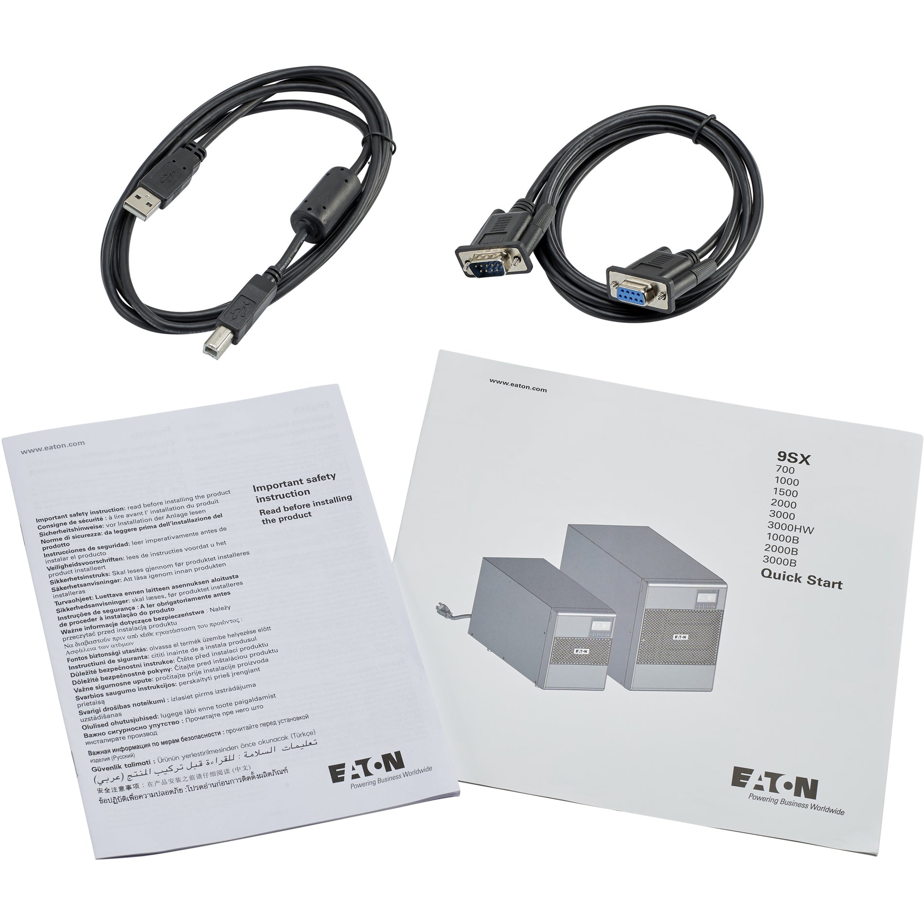 Complete set of Eaton 9SX1000 UPS documentation and connectivity accessories-alternate-image7