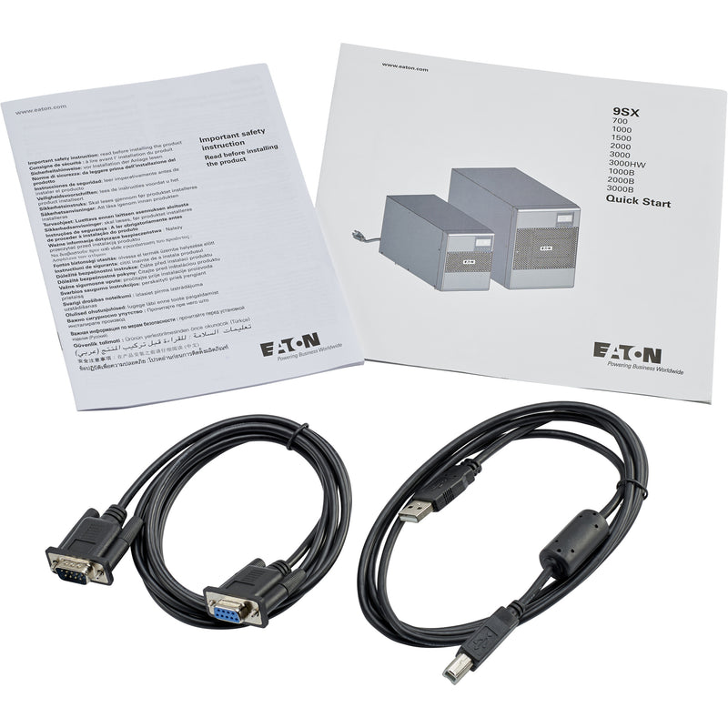 Eaton 9SX1000 UPS connectivity kit with cables and documentation