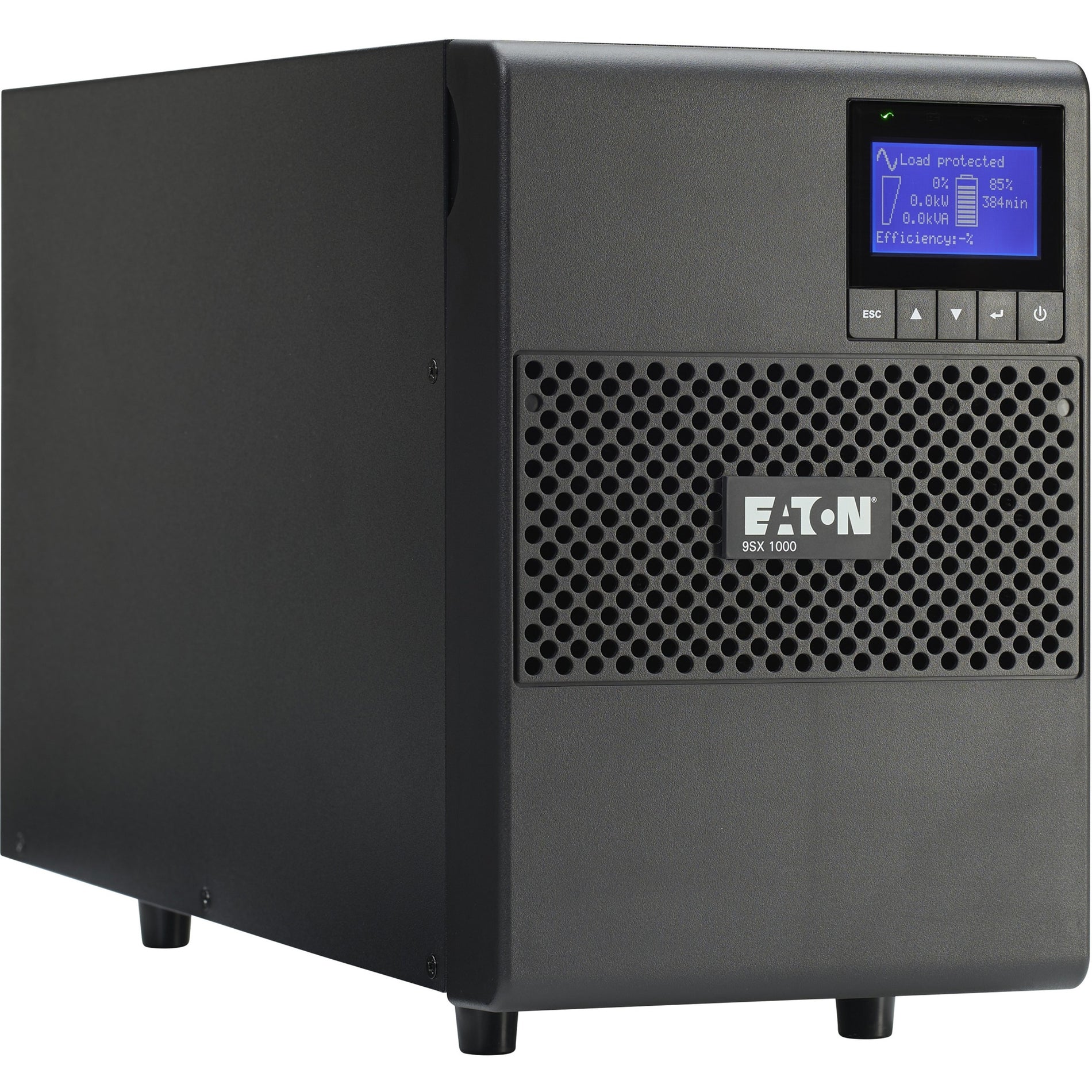 Side angle view of Eaton 9SX1000 UPS tower showing ventilation design and display panel-alternate-image2