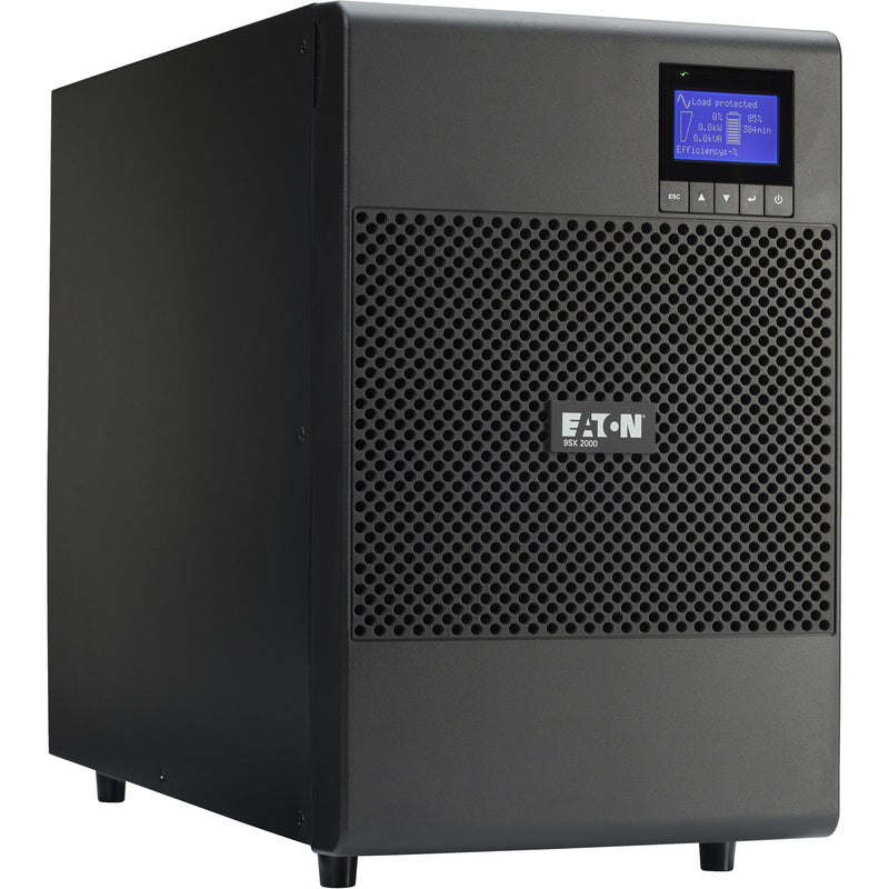 Side angle view of Eaton 9SX2000 UPS tower showing sleek industrial design