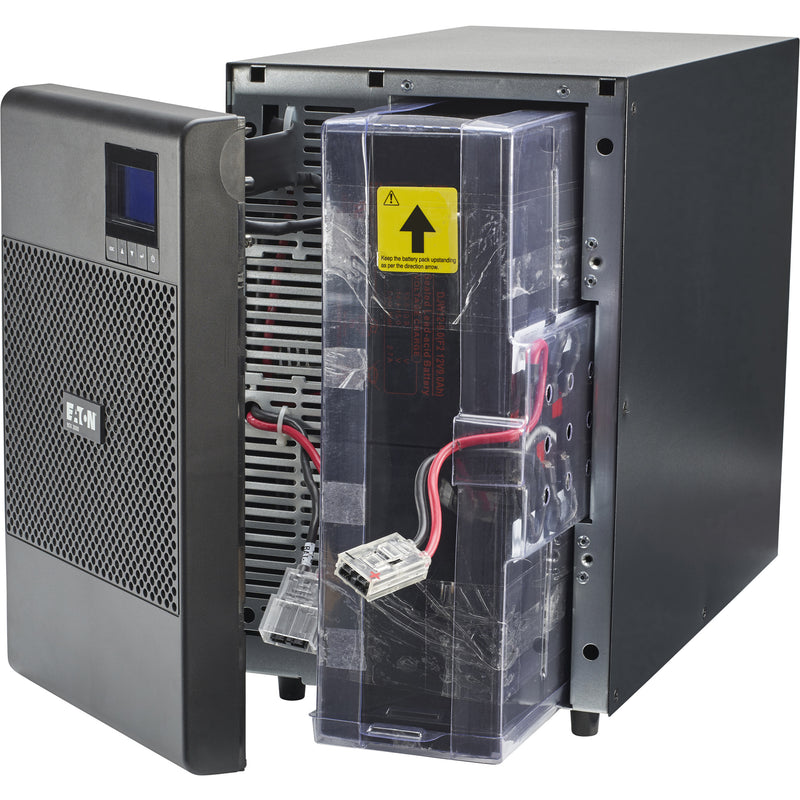 Side view of Eaton 9SX 3000VA UPS with battery compartment exposed