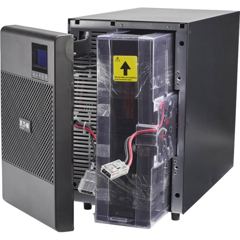 Internal view of Eaton 9SX3000G UPS showing hot-swappable battery compartment