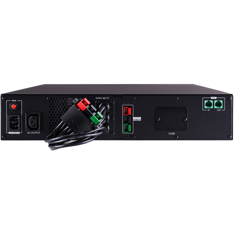 Rear panel view of CyberPower BP48VP2U02 showing power connections and network ports