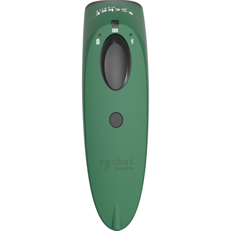 Top view of SocketScan S700 green barcode scanner highlighting scanning window and controls