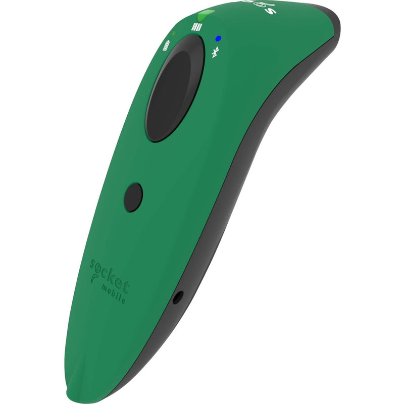 Angled view of SocketScan S700 green barcode scanner showing streamlined design