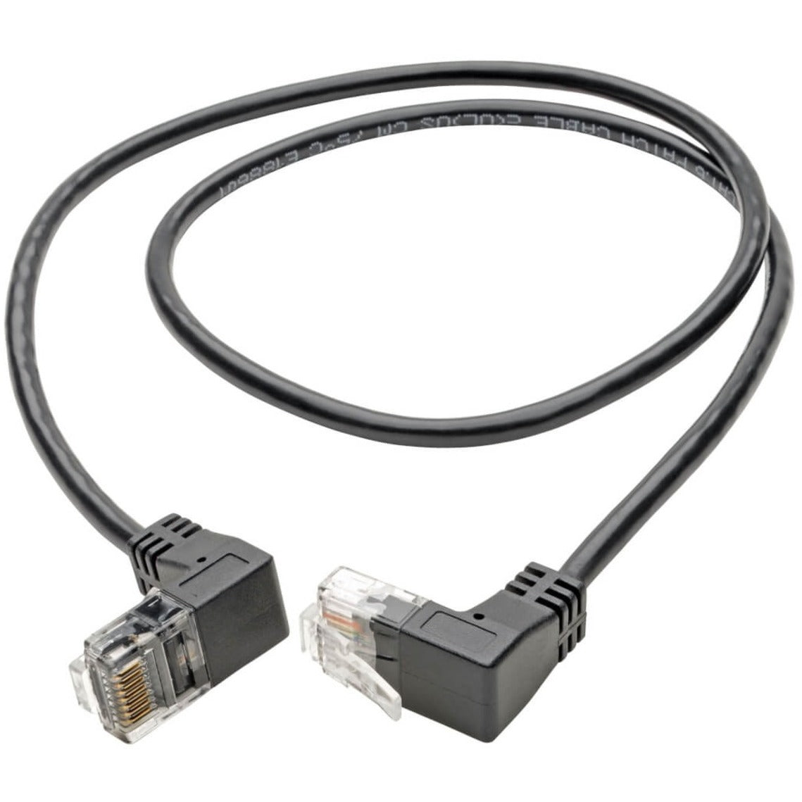 Tripp Lite N201-SR1-BK Cable de parche Cat6 UTP de ángulo recto - 1 pie M/M delgado negro sin enganches