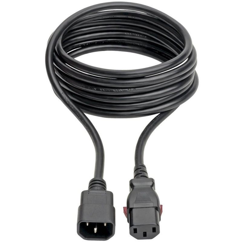 Full length view of coiled 10-foot Tripp Lite power cable showing flexibility