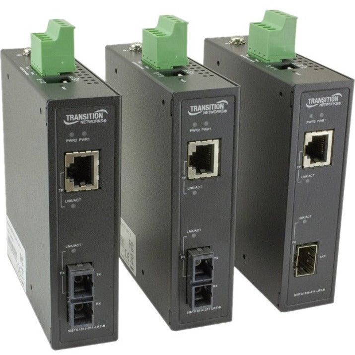 Transition Networks SISTG1040-211-LRT-B Unmanaged Hardened Gigabit Ethernet Media Converter, 10/100/1000BASE-T SFP