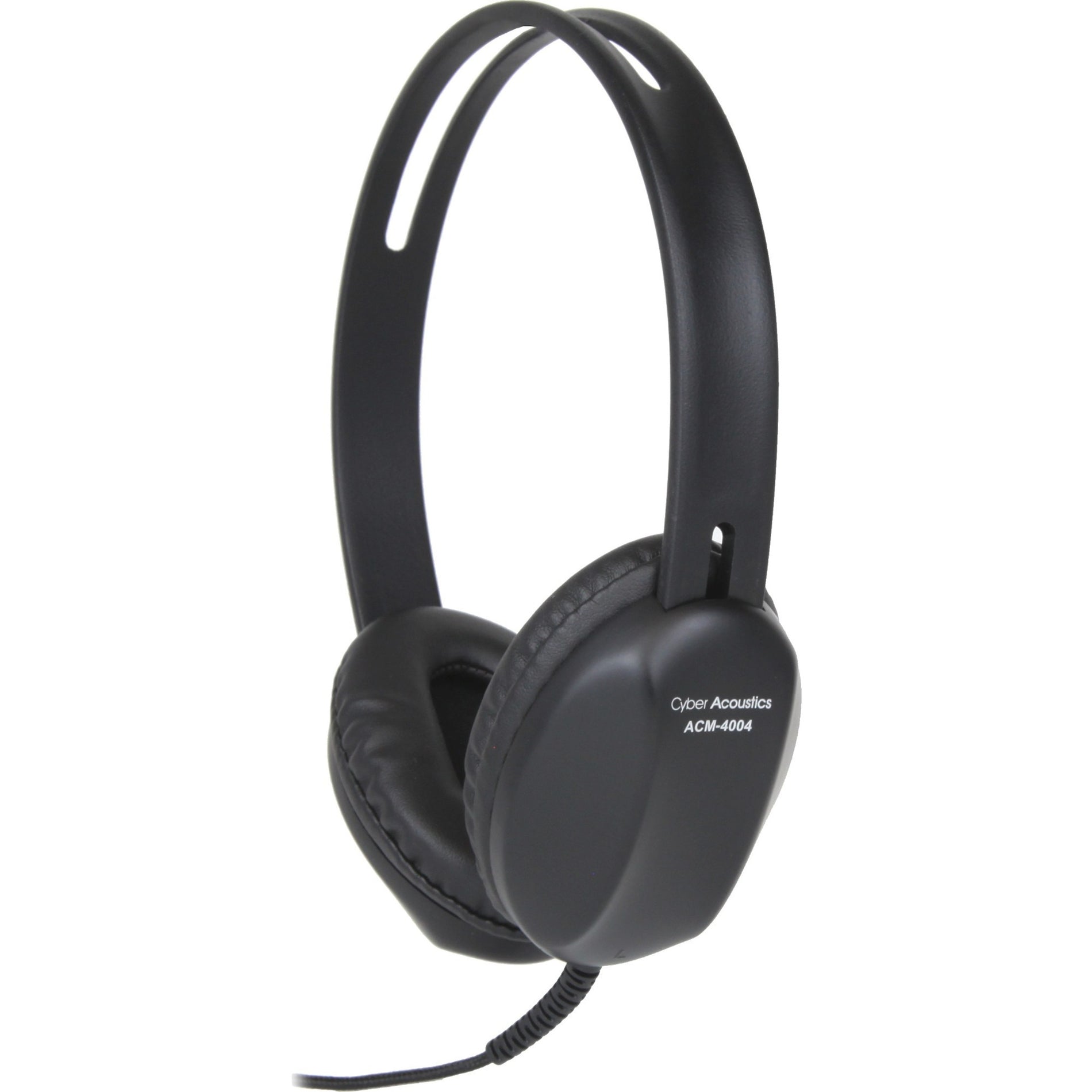 Side view of Cyber Acoustics ACM-4004 stereo headphones showing adjustable headband and leatherette ear cushions-alternate-image1