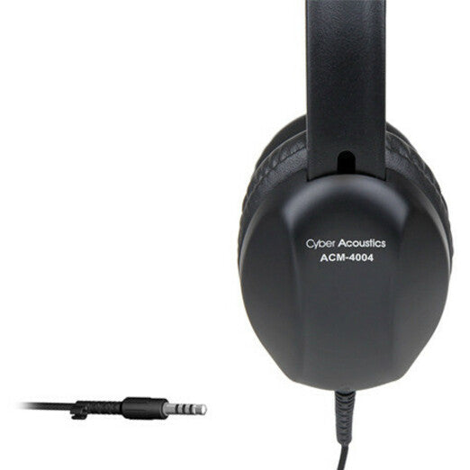 Close-up view of Cyber Acoustics ACM-4004 headphones showing 3.5mm connector and braided cable-alternate-image2