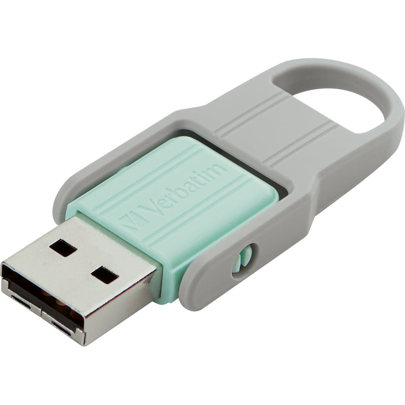 Close-up detail of mint Store 'n' Flip USB drive