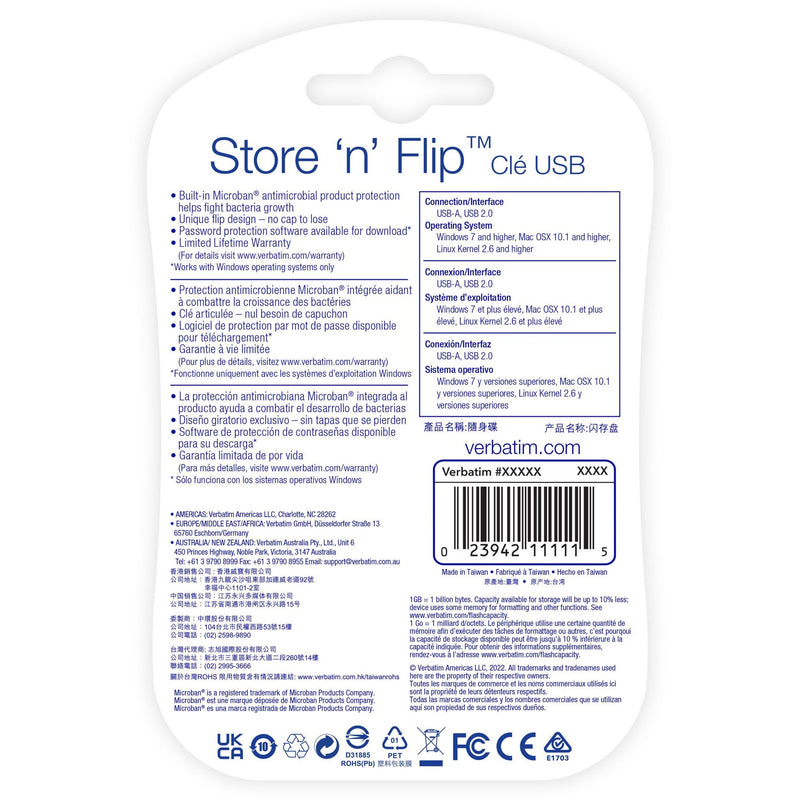 Store 'n' Flip USB drive retail packaging back with product information