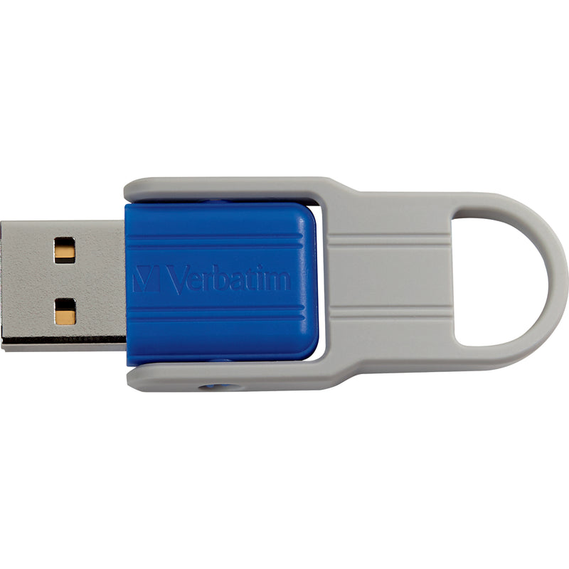 Blue Store 'n' Flip USB drive with connector visible