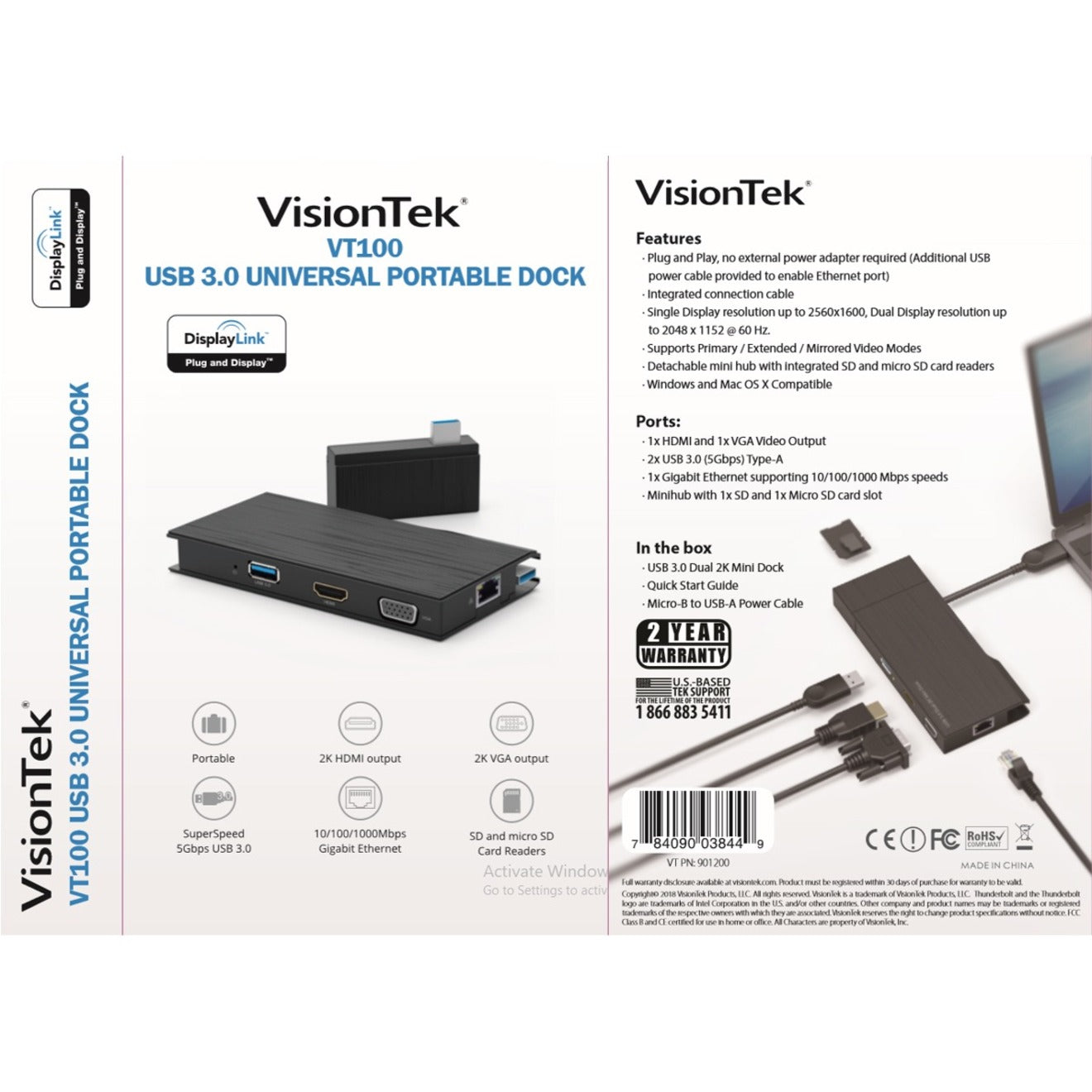 VisionTek online VT100 Universal USB 3.0 Portable Dock - USB 3.0 Docking Station