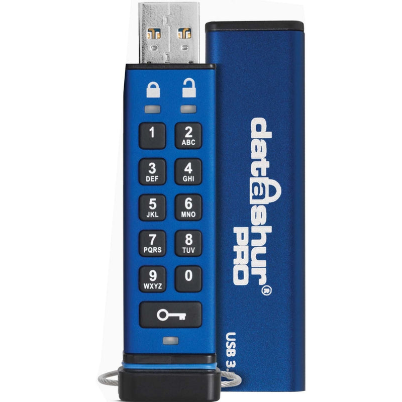 Side view of datAshur PRO USB drive showing keypad and aluminum casing