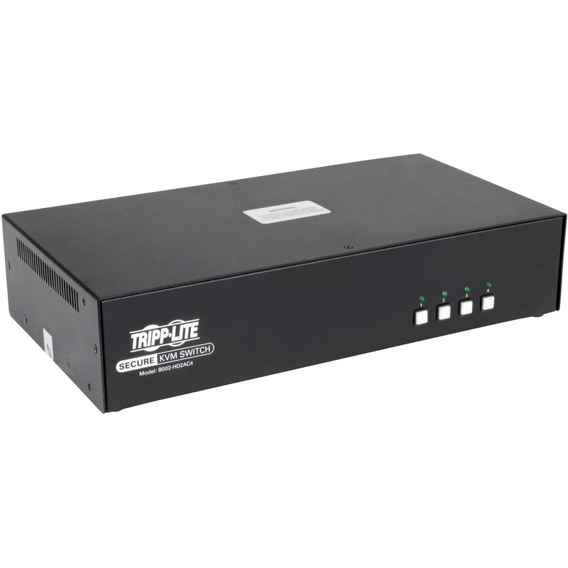 Front view of Tripp Lite B002-HD2AC4 secure KVM switch showing four selection buttons with LED indicators