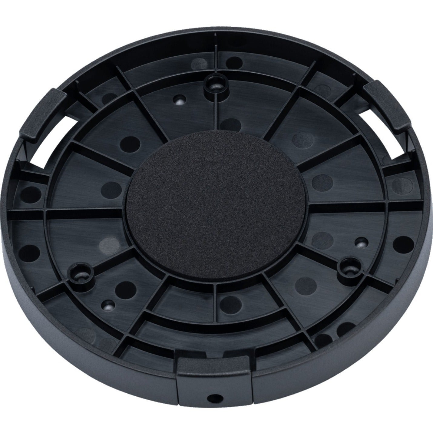 Black circular secure mounting plate for Jabra Speak 710 speaker showing radial locking mechanism and mounting points-alternate-image1