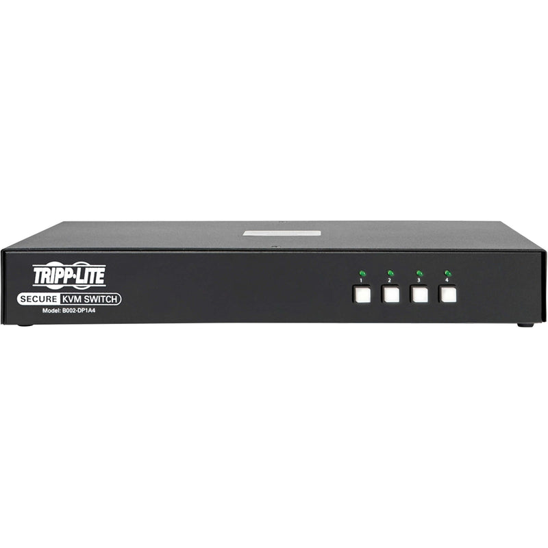 Front view of Tripp Lite Secure KVM Switch showing four port selection buttons with LED indicators