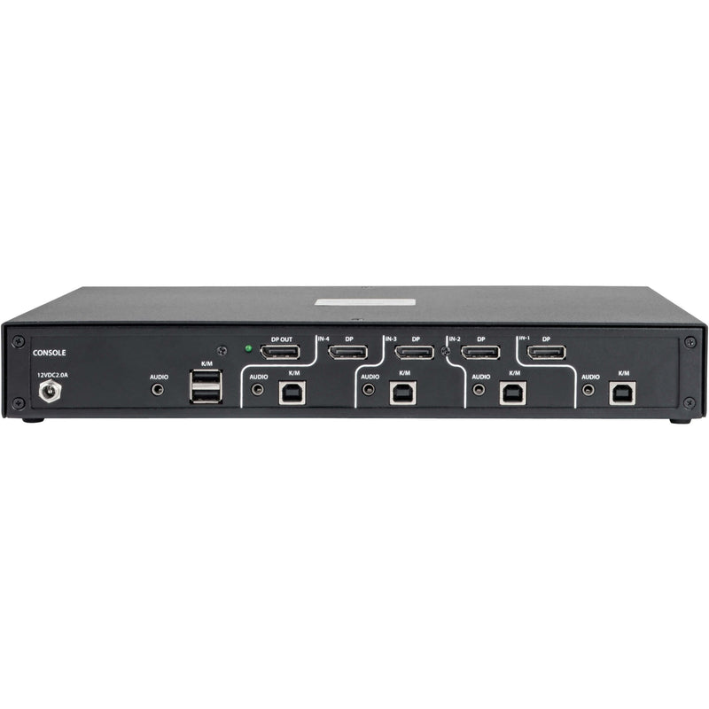 Rear view of Tripp Lite Secure KVM Switch showing DisplayPort, USB, and audio connections