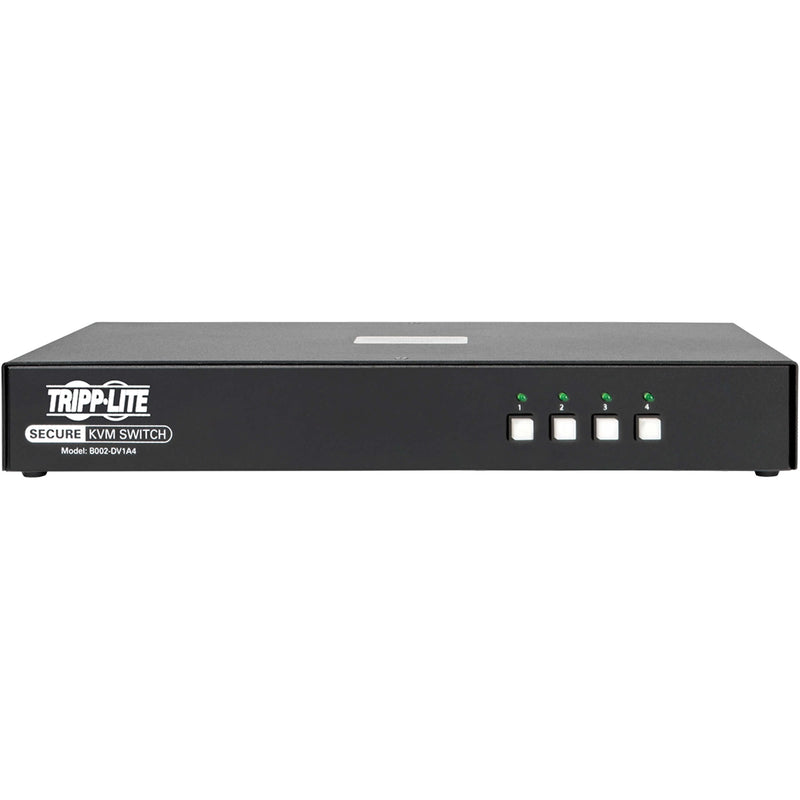 Front angle view of Tripp Lite secure KVM switch showing streamlined control interface