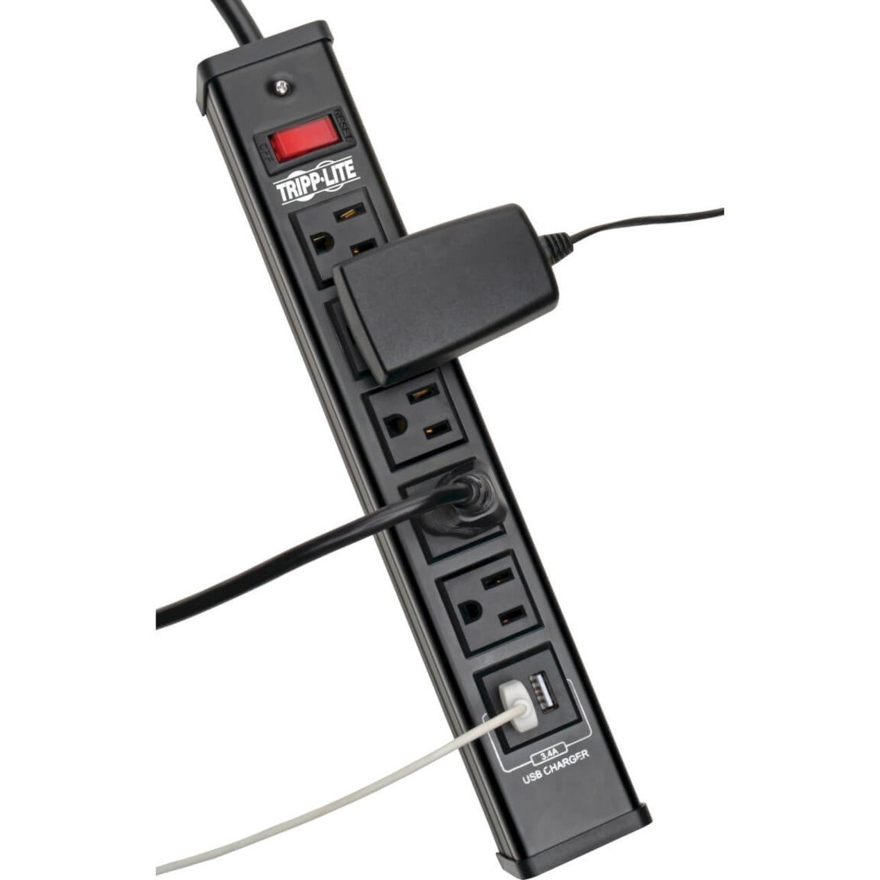 Tripp Lite: トリップライト TLM526USBB Protect It!: TLM526USBB プロテクト・イット！ 5-Outlet Surge Suppressor/Protector: 5個のアウトレット付きサージサプレッサー/プロテクター USB Ports: USBポート 120V AC: 120V AC 1875 VA: 1875 VA 450 J: 450 J