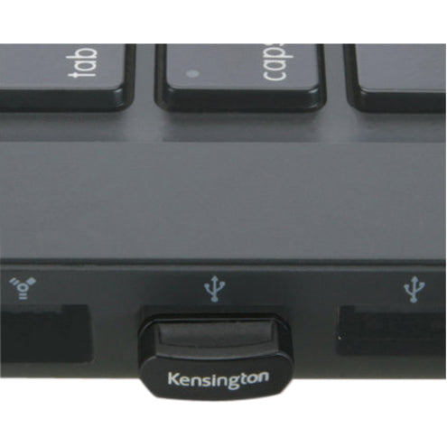 Close-up of Kensington nano USB receiver in computer port