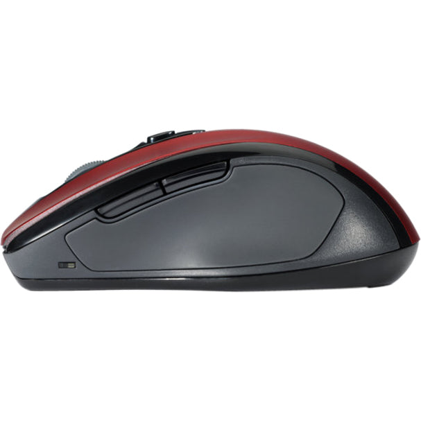 Side profile view of red Kensington wireless mouse showing ergonomic curves