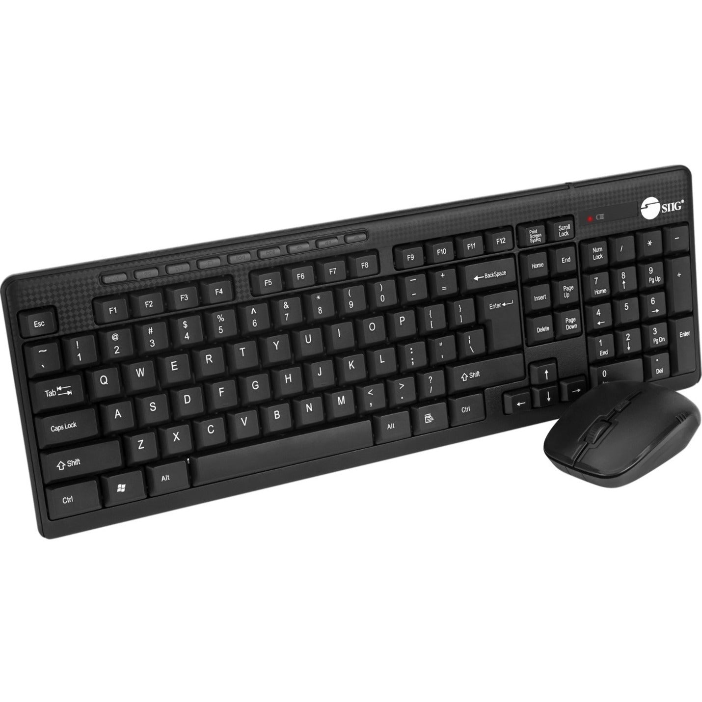 SIIG wireless keyboard and mouse combo in black showing full keyboard layout and ergonomic mouse-alternate-image1