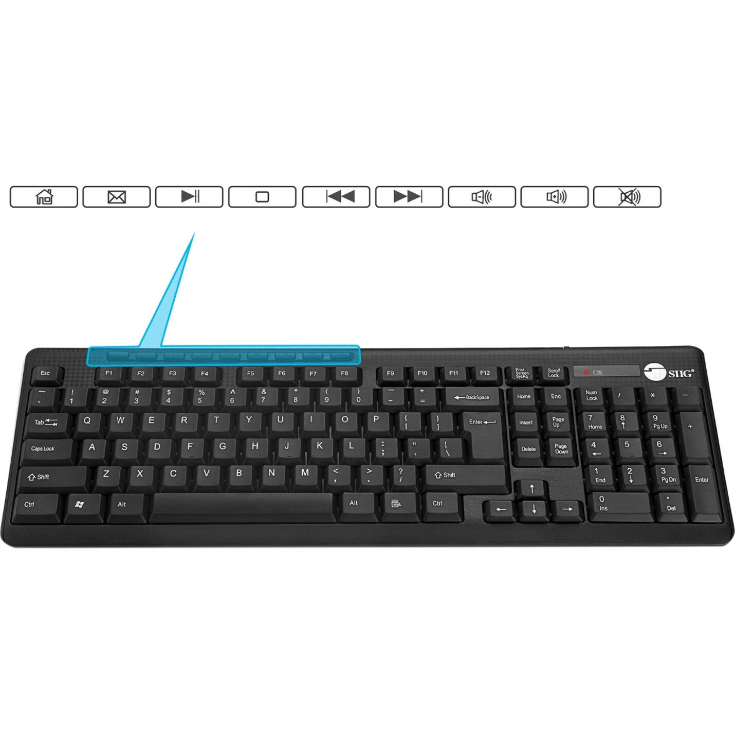 SIIG JK-WR0T12-S1 Clavier et souris sans fil Extra-Duo touches multimédia disposition QWERTY