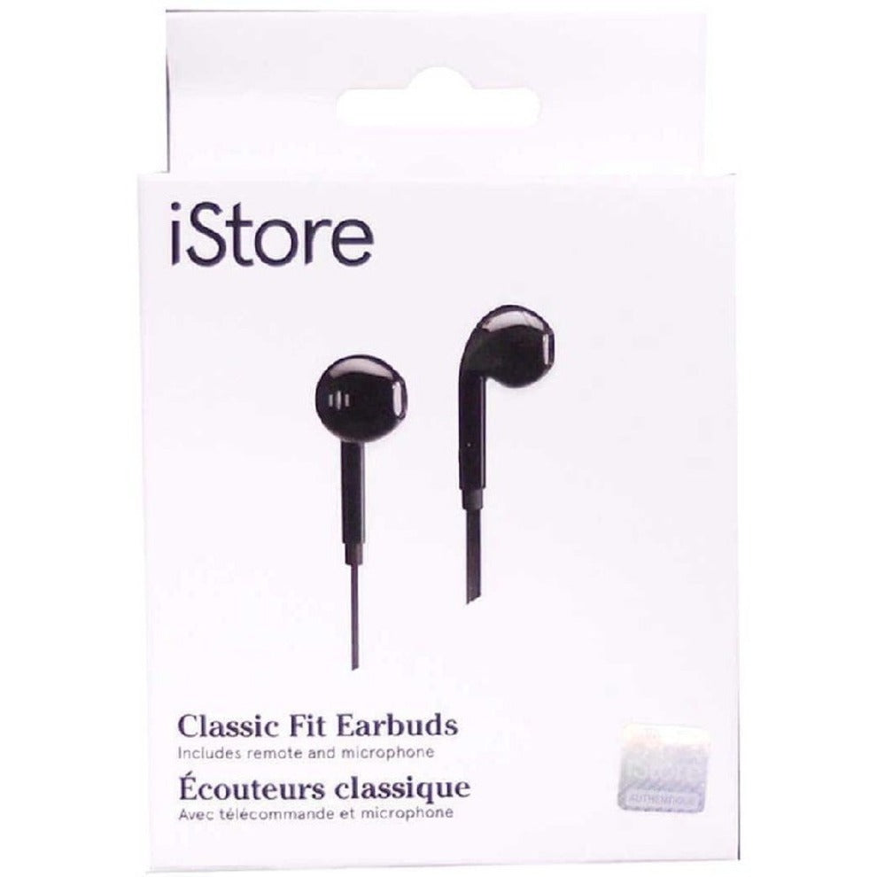 iStore AEH03610CAI Classic Fit Earbuds Glossy Black, Tangle-free Cable, In-Line Controller