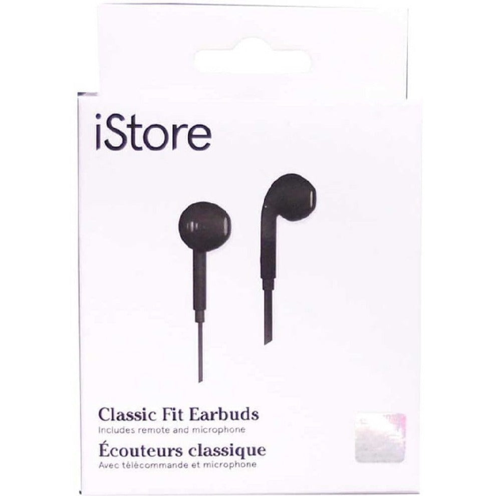 iStore AEH03611CAI Classic Fit Earbuds Matte Black, Tangle-free Cable, In-Line Controller