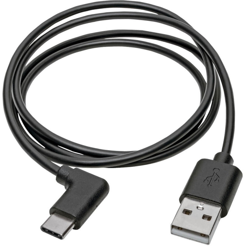 Full length view of Tripp Lite USB-A to USB-C cable showing cable flexibility and both connectors