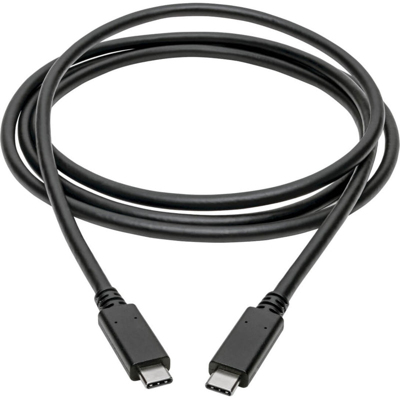 Full length view of coiled Tripp Lite Thunderbolt 3 cable showing 6-foot reach and flexible design