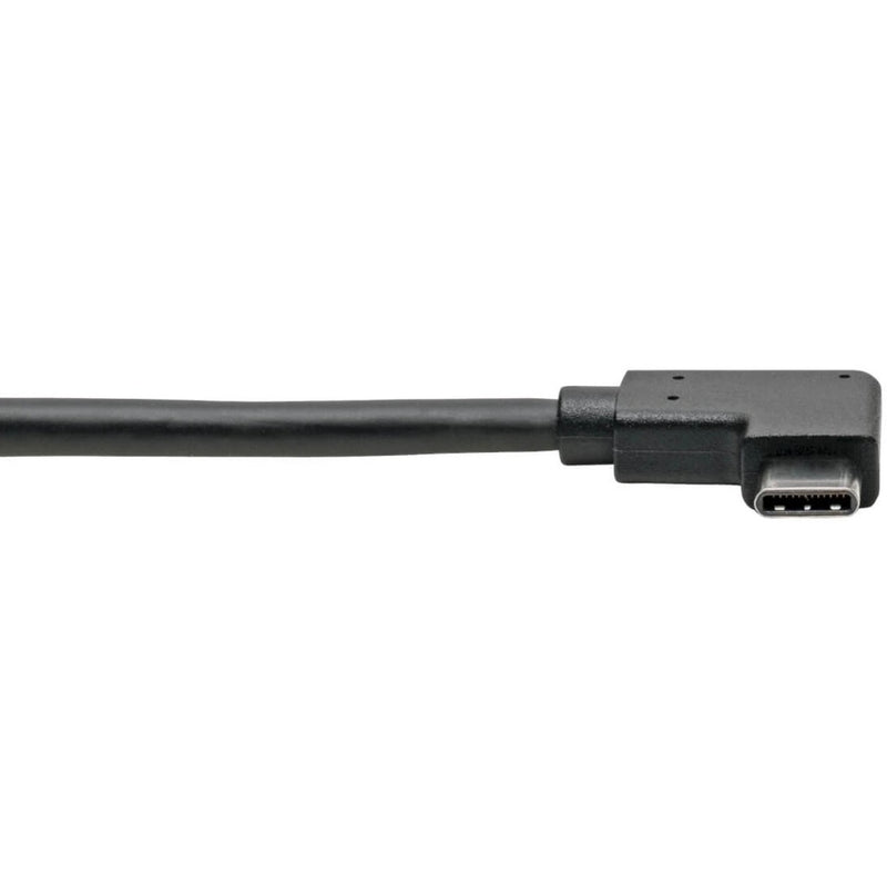 Close-up of right-angle USB-C connector showing construction detail