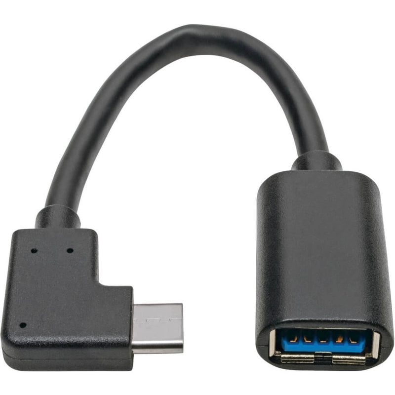 Right-angle USB Type-C to USB Type-A adapter cable showing 90-degree connector design