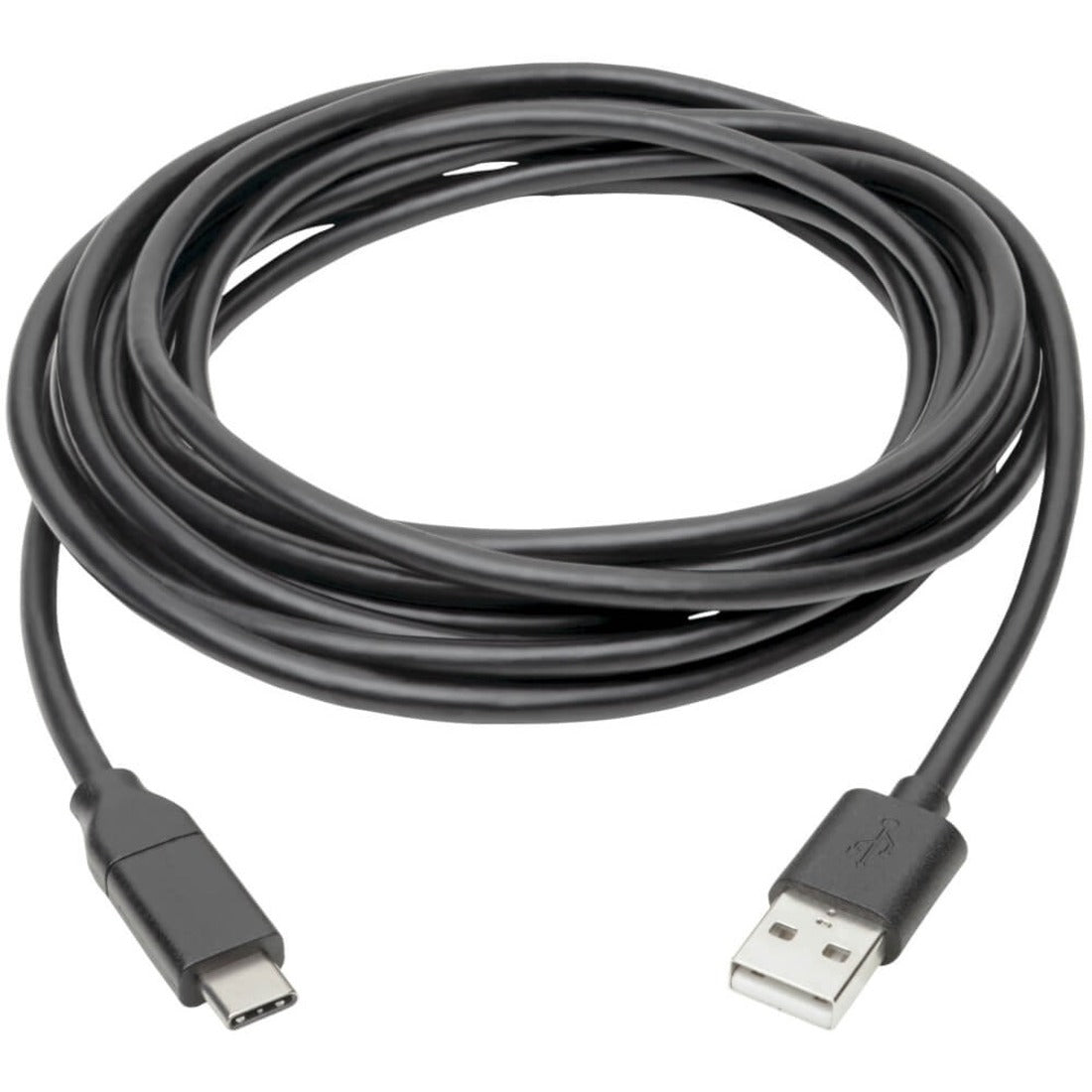 Full length view of 13-foot black USB-A to USB-C cable coiled in circular pattern-alternate-image2