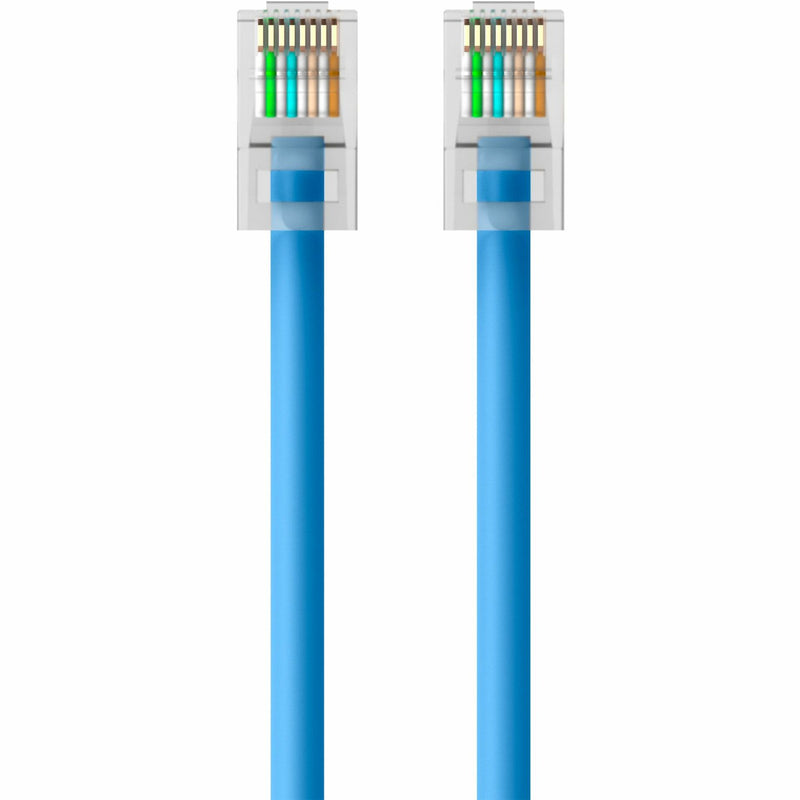 Side view of snagless boot design on RJ45 connector of CAT5e cable