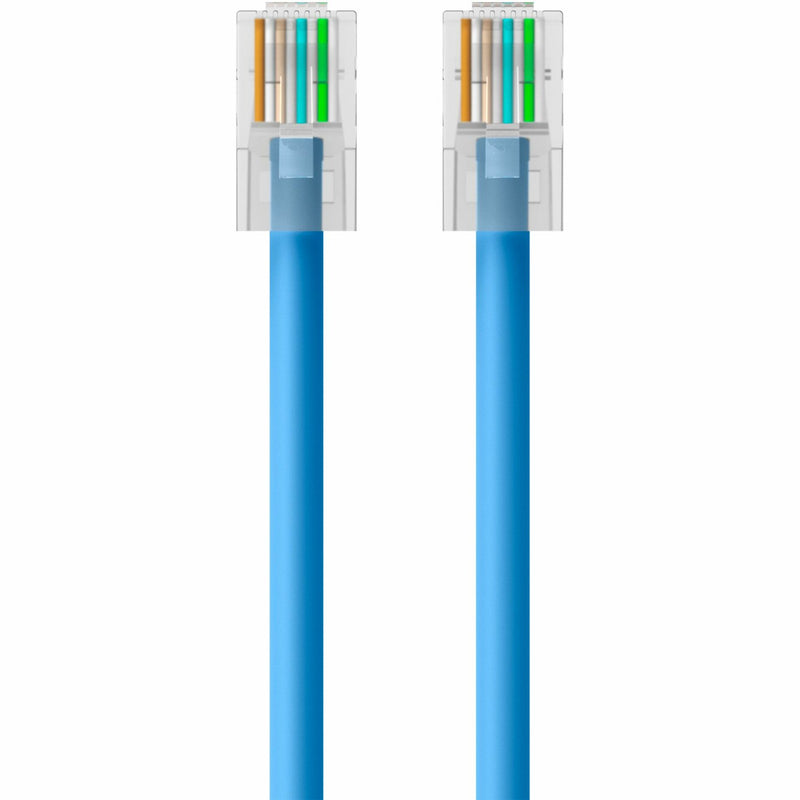 Top view of RJ45 connector showing precise contact arrangement in CAT5e cable