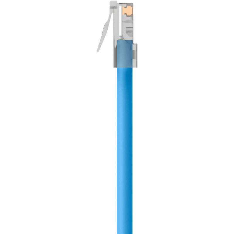 Close-up of strain relief design on RJ45 connector showing cable protection