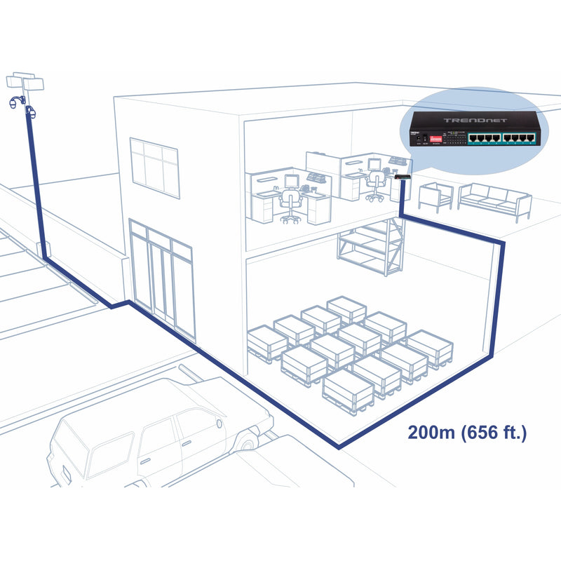 Diagram showing TPE-LG80 switch long-range deployment scenario