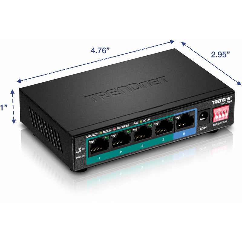 Dimensional view of TPE-LG50 switch showing exact measurements