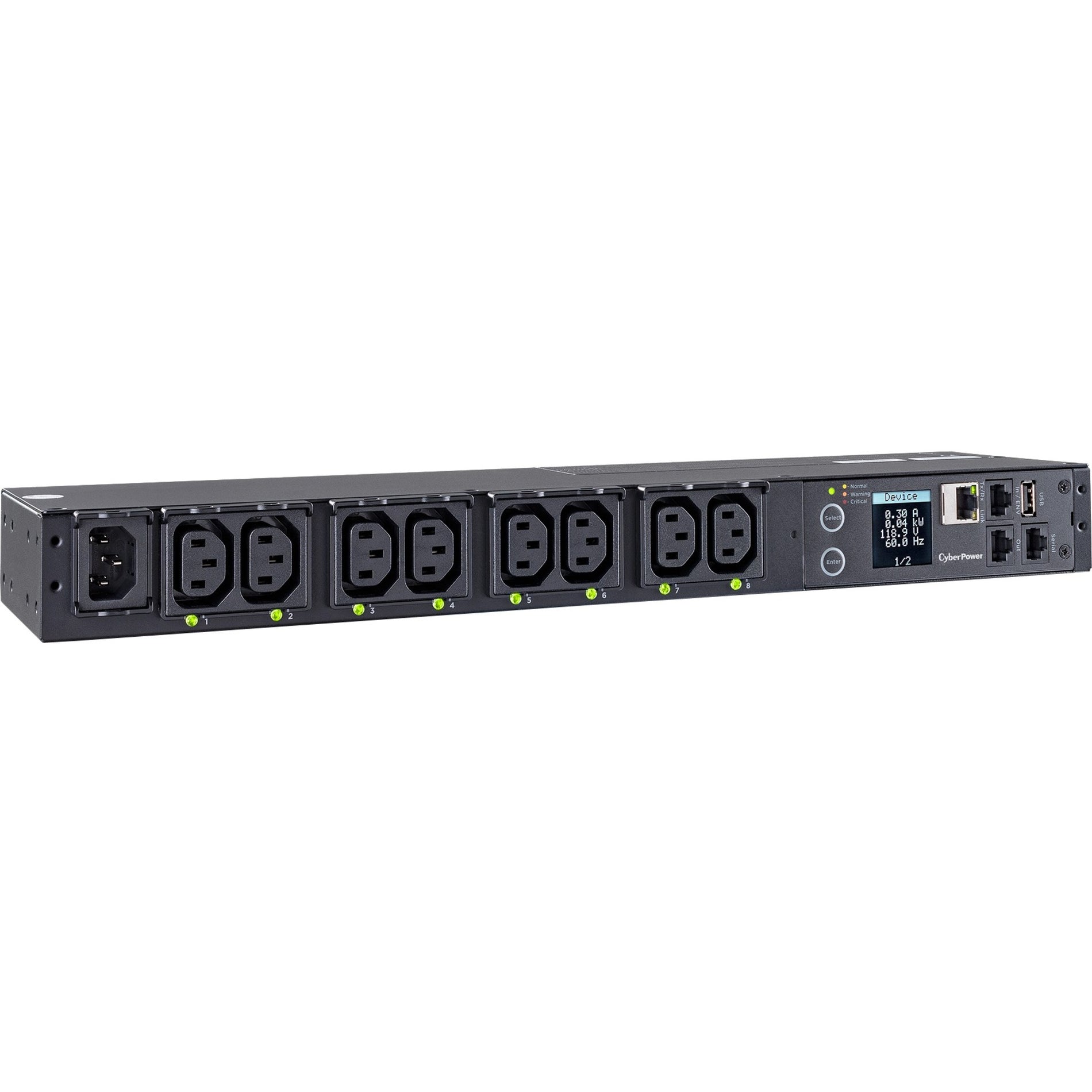 Angled view of CyberPower PDU41004 showing mounting orientation and outlet layout-alternate-image2