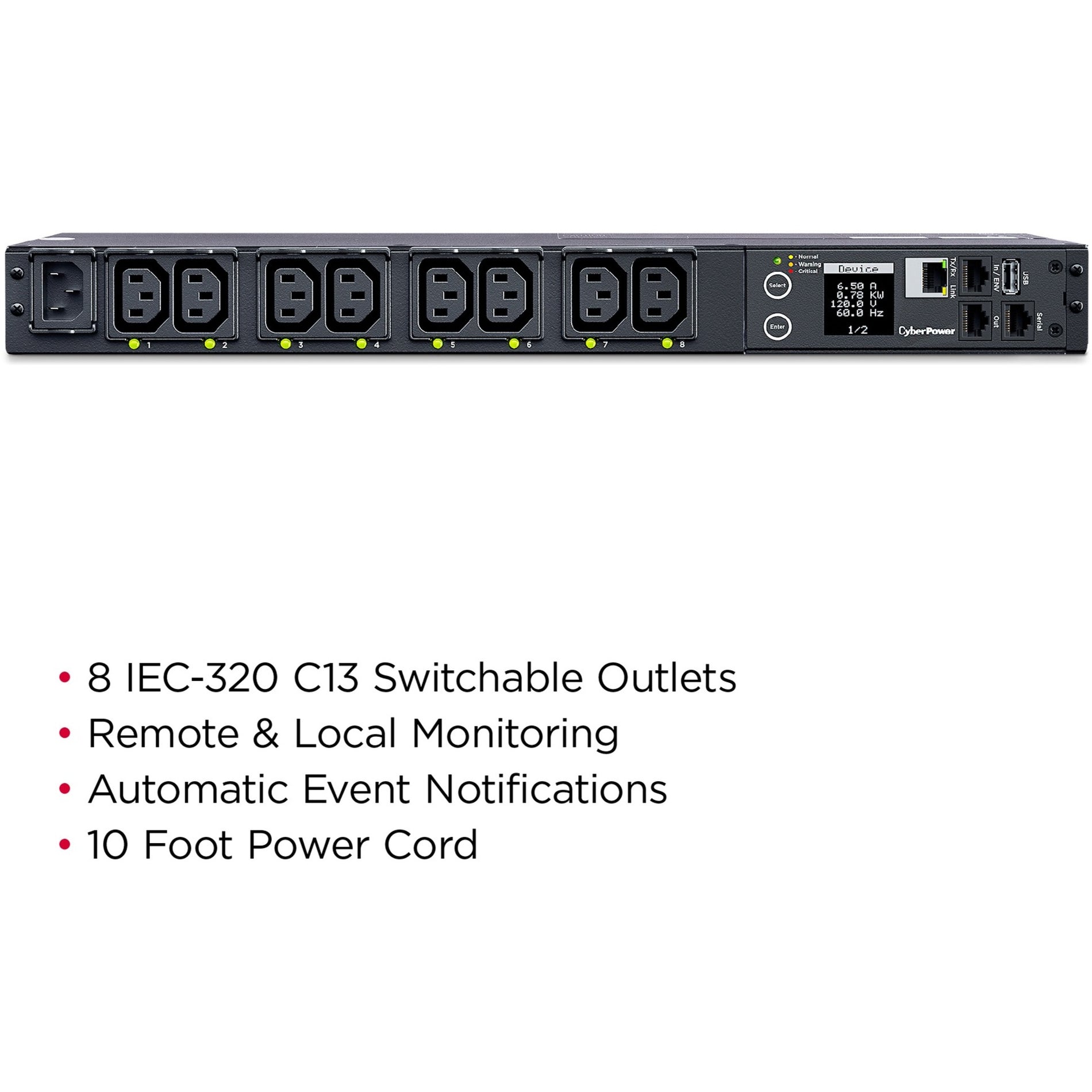 サイバーパワー PDU41004 8ポートPDU、単相100-240VAC 15A スイッチ付きPDU 品名: サイバーパワー