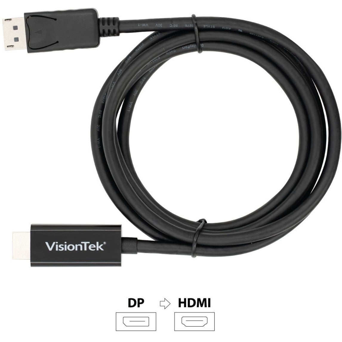 VisionTek 901214 DisplayPort to HDMI 2M Active Cable (M/M), Plug & Play, 6.56 ft, 4K Supported