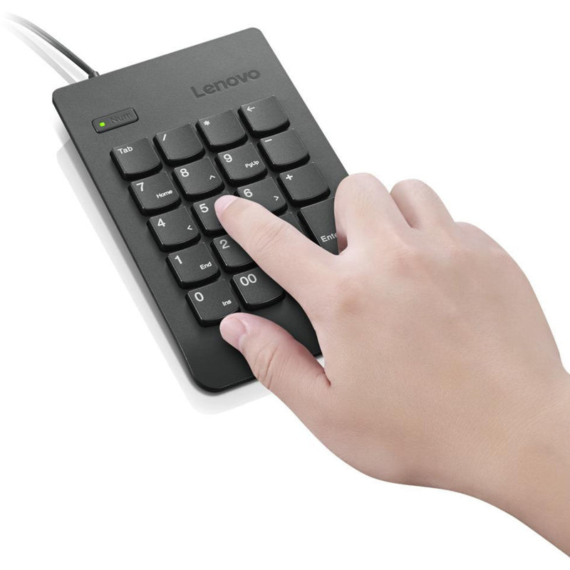 Hand demonstrating usage of Lenovo USB Numeric Keypad Gen II