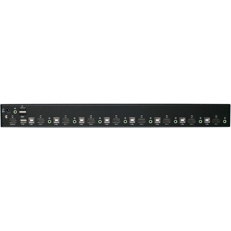 Rear panel view of IOGEAR 8-Port HDMI KVMP Switch displaying multiple HDMI and USB ports