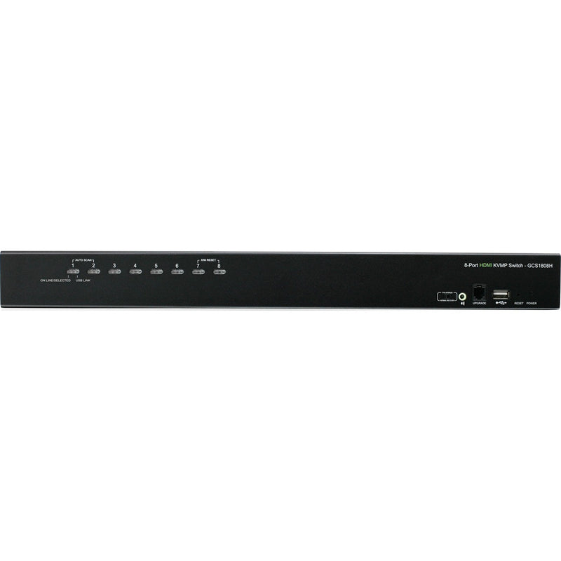 Front panel view of IOGEAR 8-Port HDMI KVMP Switch showing selection buttons and LED indicators