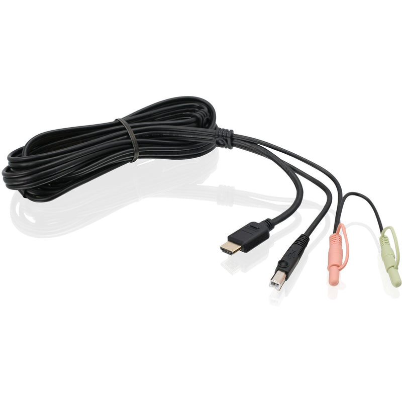 IOGEAR 6-foot black KVM cable featuring HDMI, USB, and audio connectors with integrated cable management