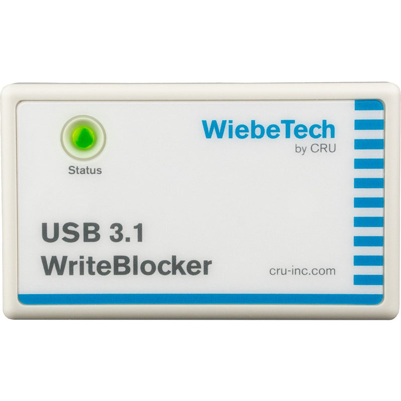 Top view of WriteBlocker showing status LED and WiebeTech branding